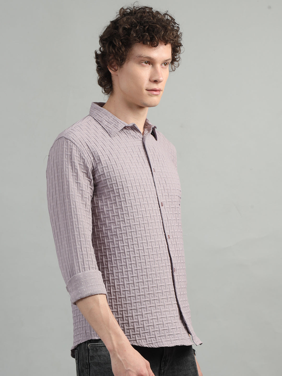 Lavender Solid Bubble Shirt Solid Shirt Bushirt