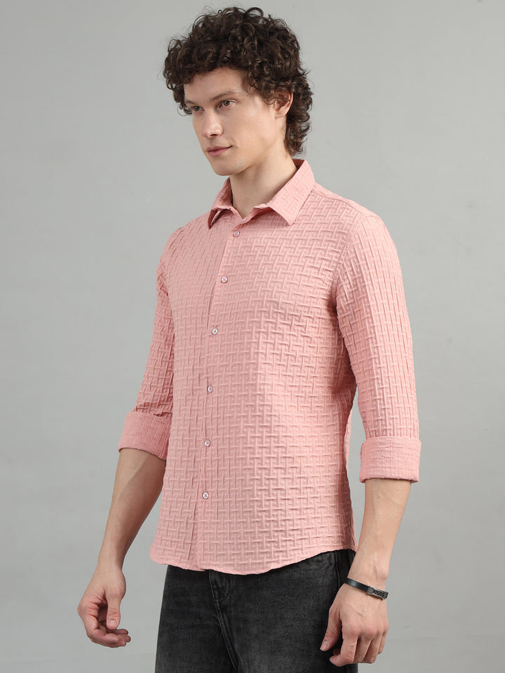 Peach Solid Bubble Shirt Solid Shirt Bushirt
