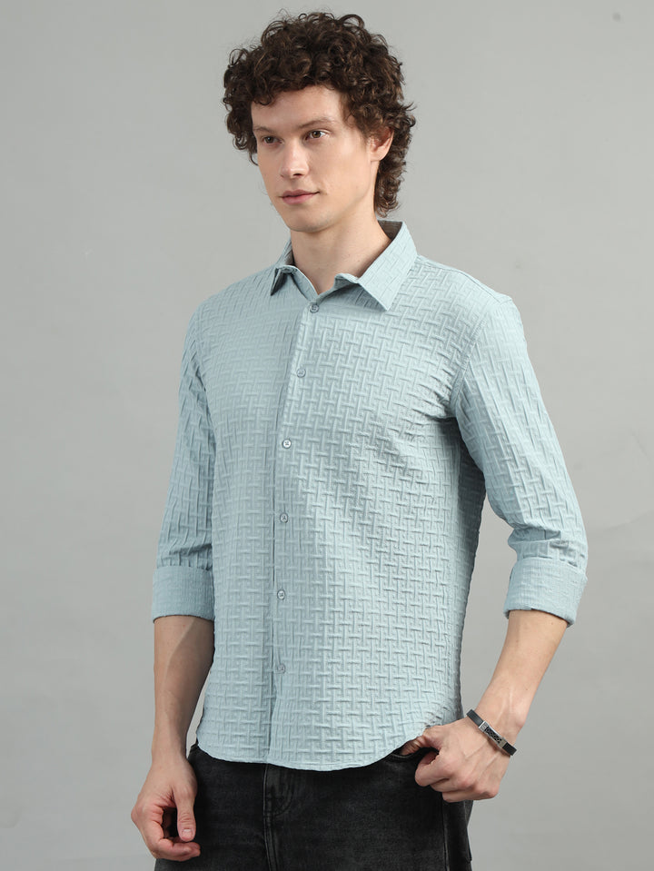 Beau Blue Solid Bubble Shirt Solid Shirt Bushirt