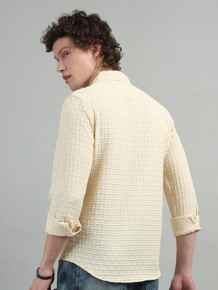 Cream Solid Bubble Shirt Solid Shirt Bushirt