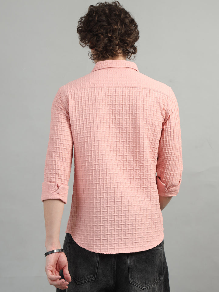 Peach Solid Bubble Shirt Solid Shirt Bushirt