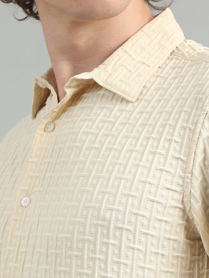 Cream Solid Bubble Shirt Solid Shirt Bushirt