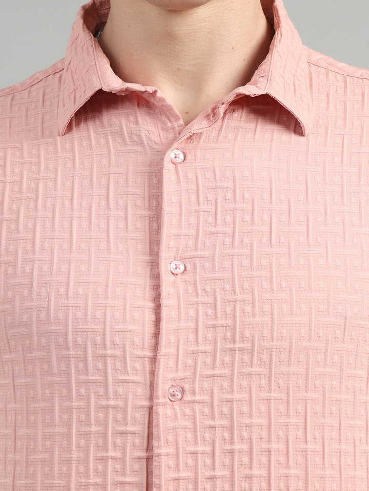 Peach Solid Bubble Shirt Solid Shirt Bushirt