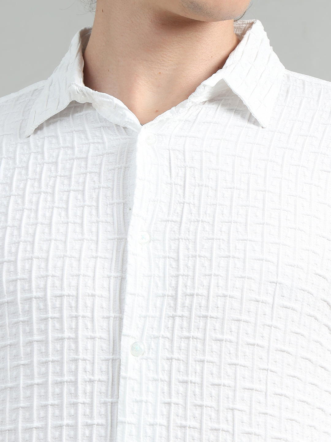 White Solid Bubble Shirt Solid Shirt Bushirt