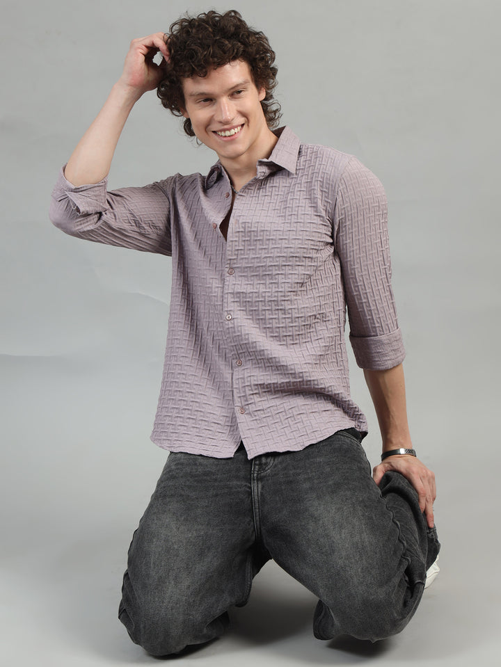 Lavender Solid Bubble Shirt Solid Shirt Bushirt