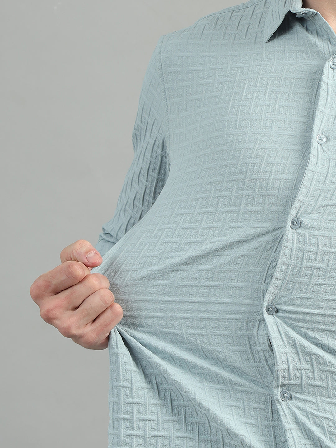 Beau Blue Solid Bubble Shirt Solid Shirt Bushirt