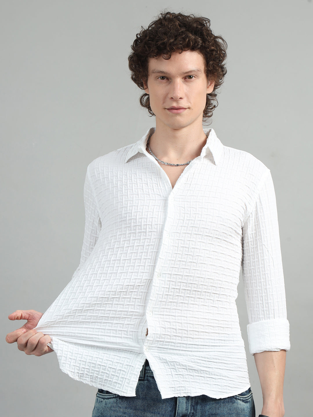 White Solid Bubble Shirt Solid Shirt Bushirt