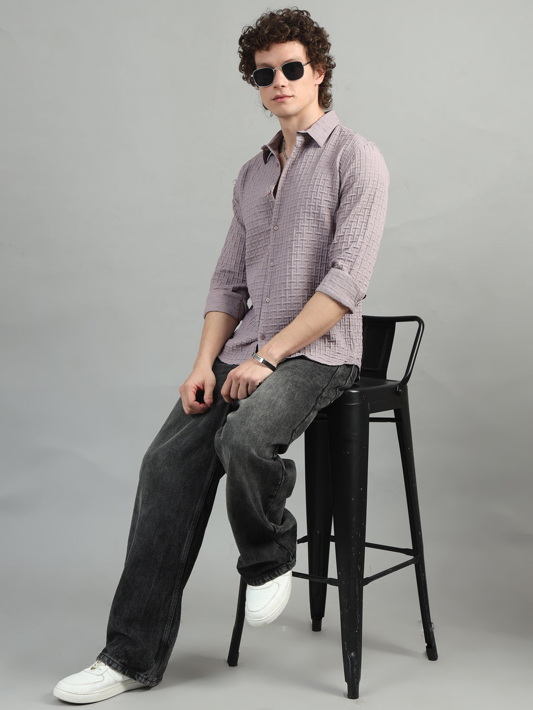Lavender Solid Bubble Shirt Solid Shirt Bushirt
