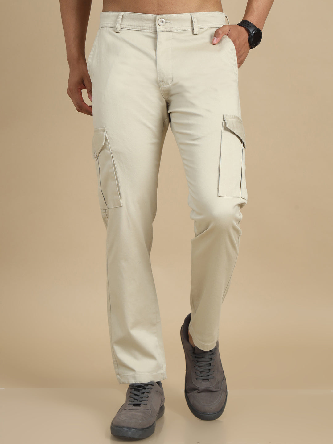 Satin Cream Cargo Pant Chinos Bushirt