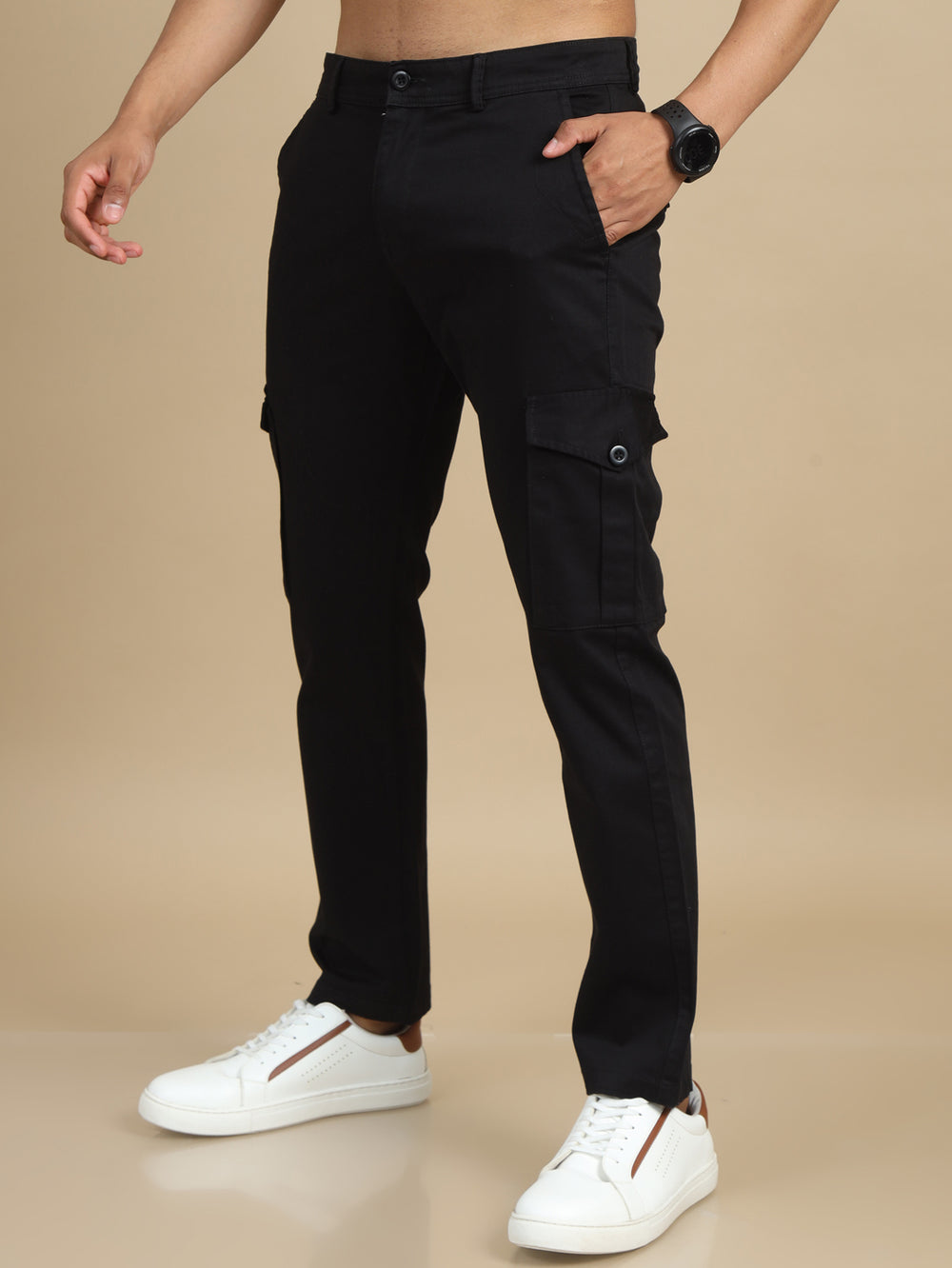 Satin Black Cargo Pant Chinos Bushirt