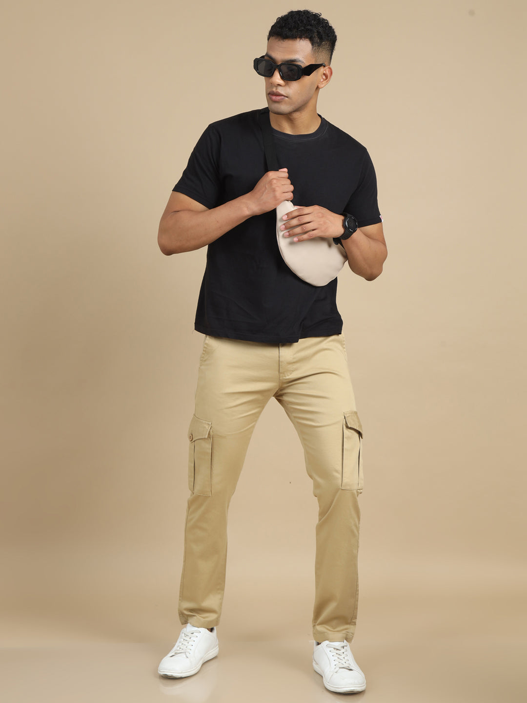 Satin Beige Cargo pant Chinos Bushirt