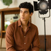 Rust Brown Regular Fit Textured Shirt Structured Shirt Bushirt