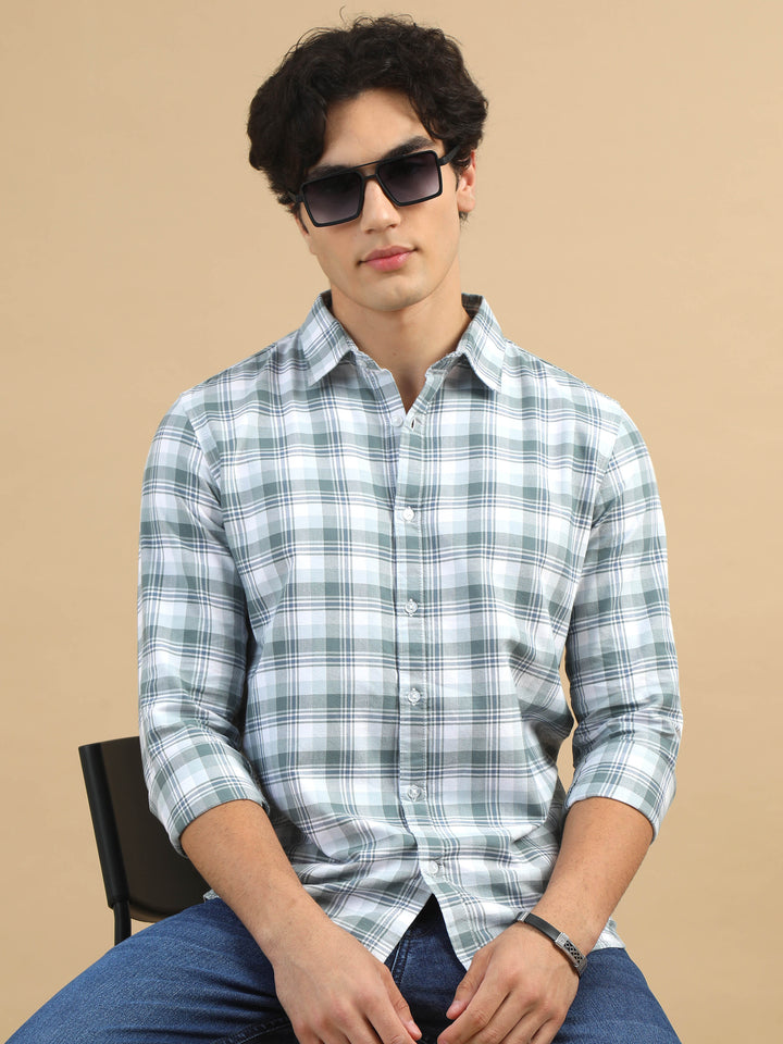 Rustic Plaid Pastel Green Checks Shirt Checks Shirt Bushirt
