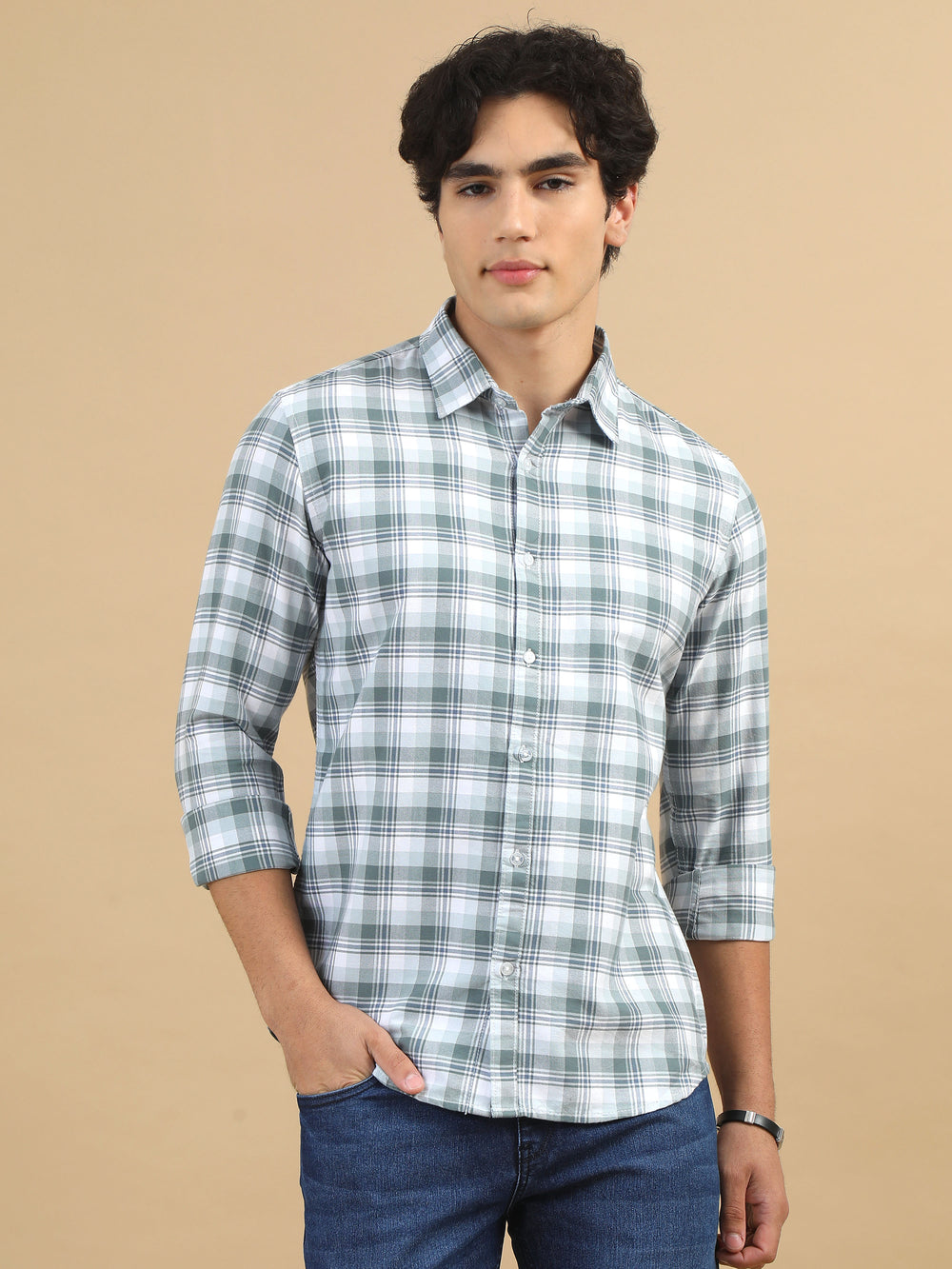 Rustic Plaid Pastel Green Checks Shirt Checks Shirt Bushirt