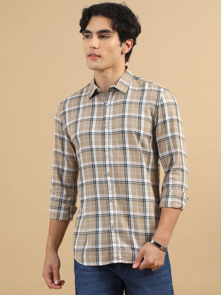 Classic Grid Beige Checks Shirt Checks Shirt Bushirt