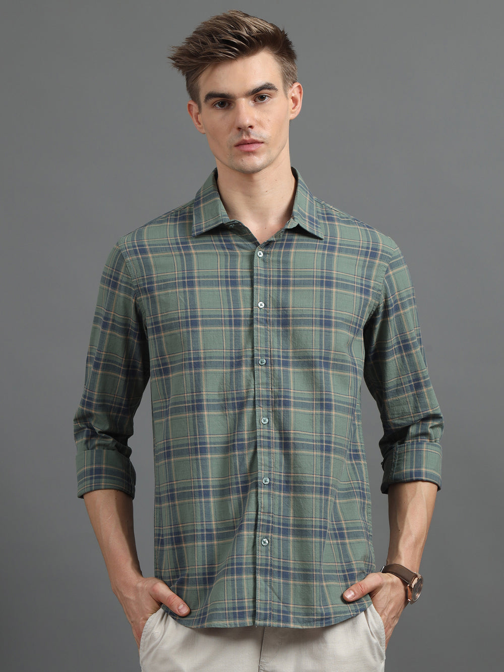 Quaint Green Checked Shirt Checks Shirt Bushirt