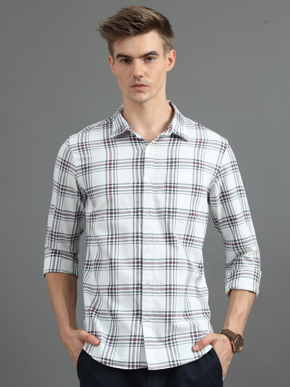 Interlock Plaid White Checked Shirt Checks Shirt Bushirt