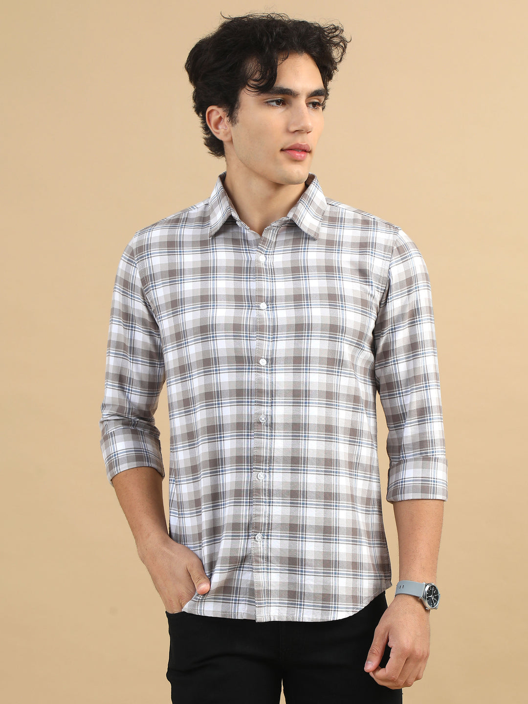 Rustic Plaid Tuscan Brown Checks Shirt Checks Shirt Bushirt