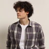 Purple Regular Fit Check Shirt Bushirt