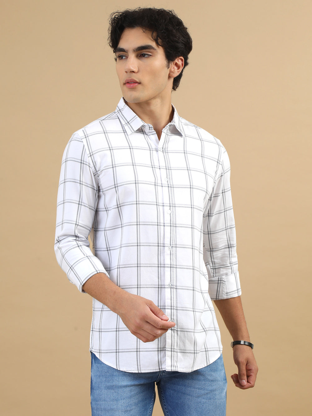 Savvy Squares White Checks Shirt Checks Shirt Bushirt