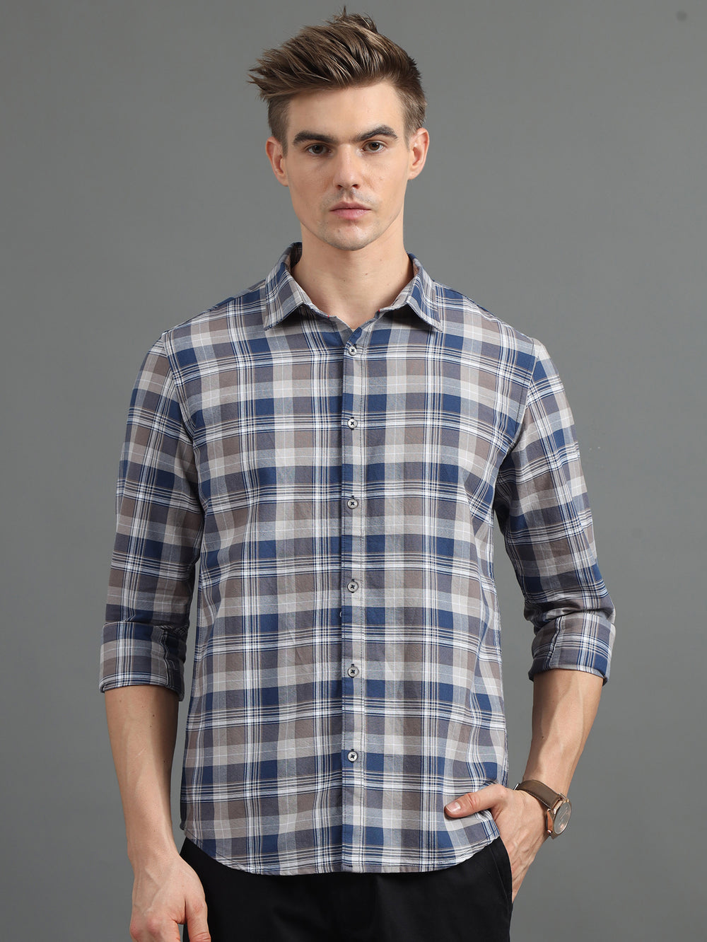 Plaided Ash Brown Checked Shirt Checks Shirt Bushirt