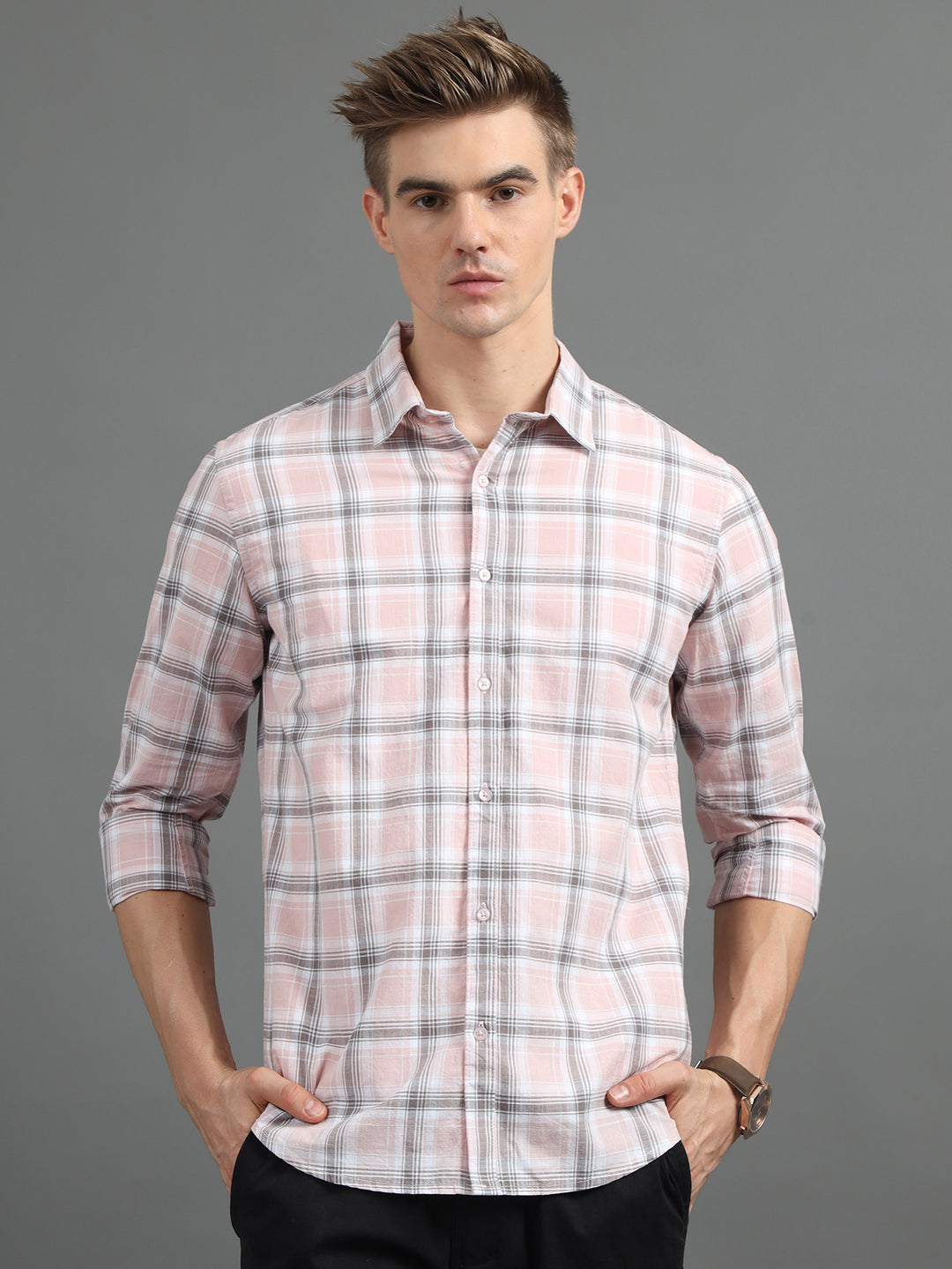 Quardo Light Pink Checks Shirt Checks Shirt Bushirt
