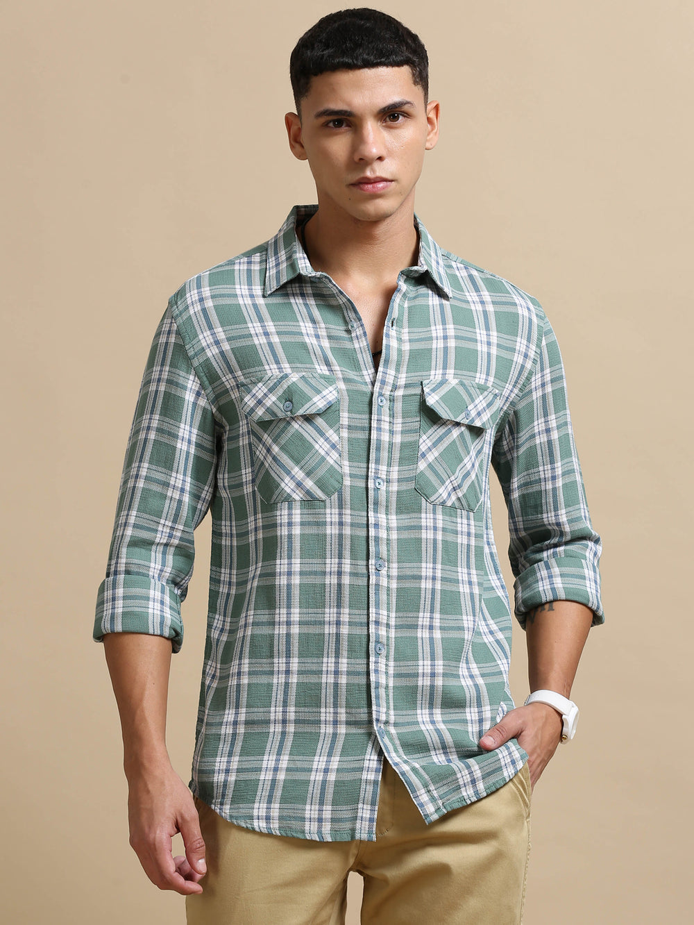 Laurel Green Cargo Checks Shirt Checks Shirt Bushirt