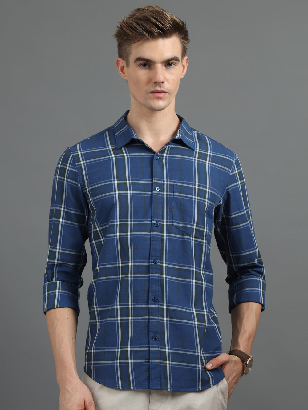 Classic Grid Ocean Blue Checked Shirt Checks Shirt Bushirt