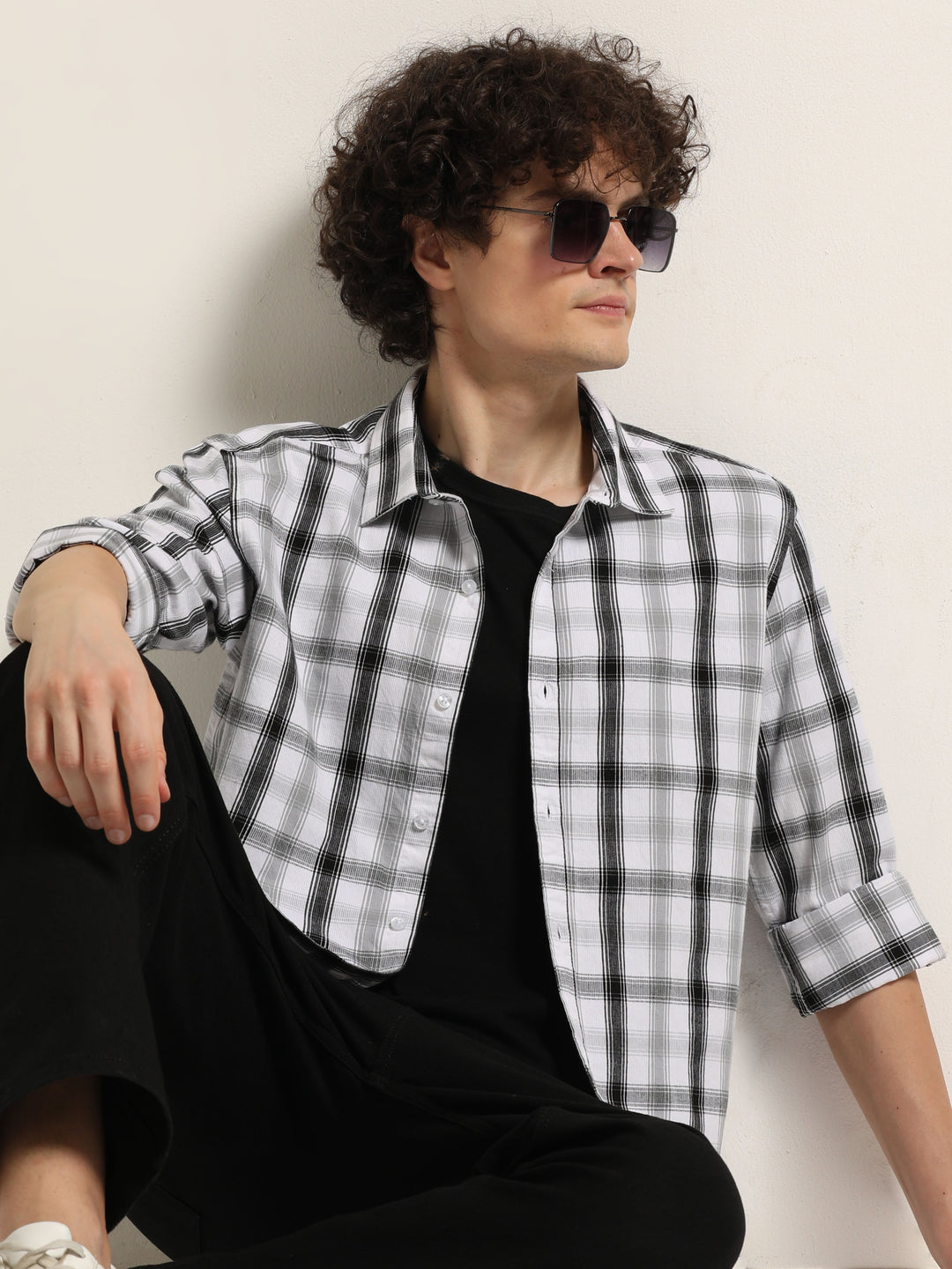 White Checks Regular Fit Shirt Checks Shirt Bushirt