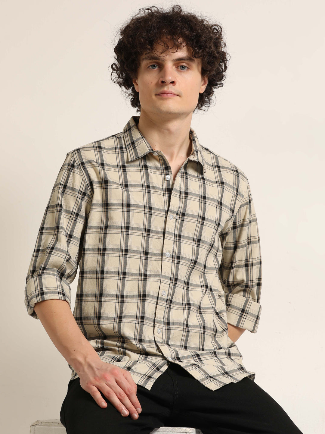Beige Checks Regular Fit Shirt Checks Shirt Bushirt