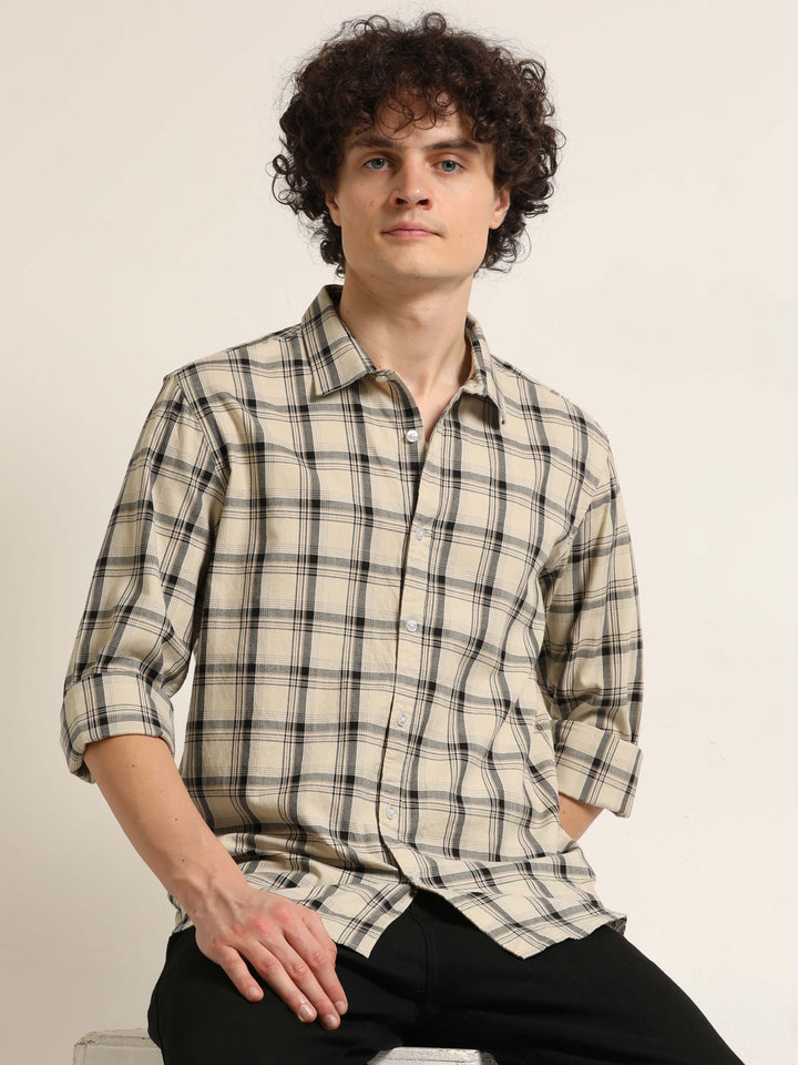 Beige Checks Regular Fit Shirt Checks Shirt Bushirt