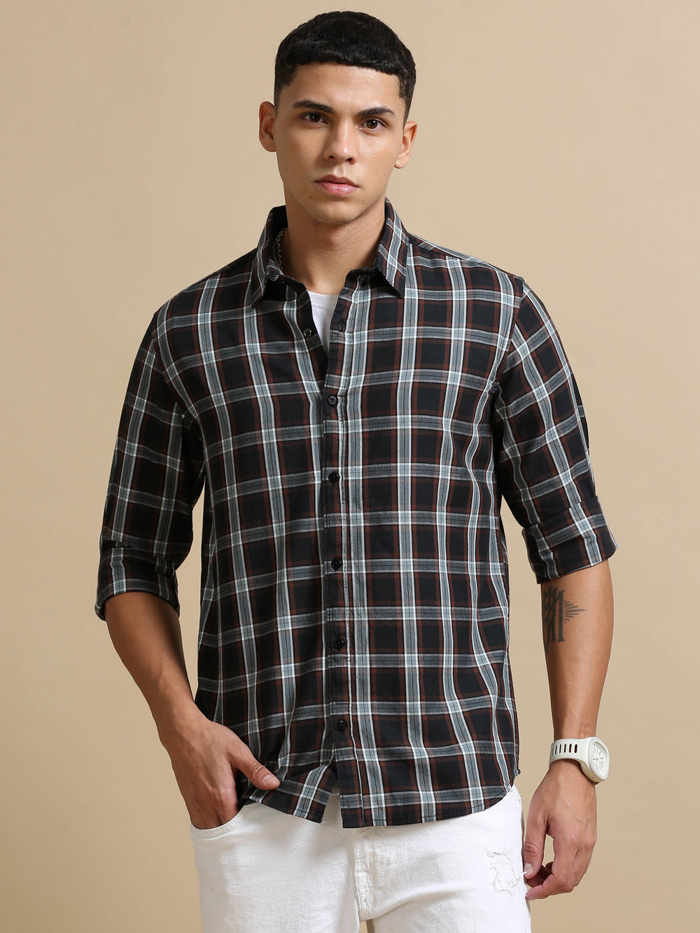 Plaid Vector Brown Checks Shirt Checks Shirt Bushirt