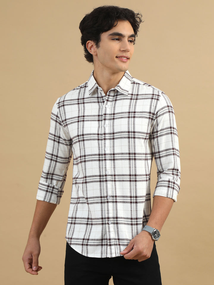 Plaid Fusion Cream Checks Shirt Checks Shirt Bushirt