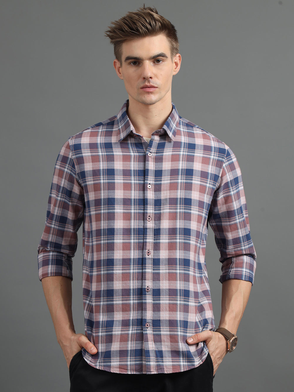 Plaided Taupe Checked Shirt Checks Shirt Bushirt