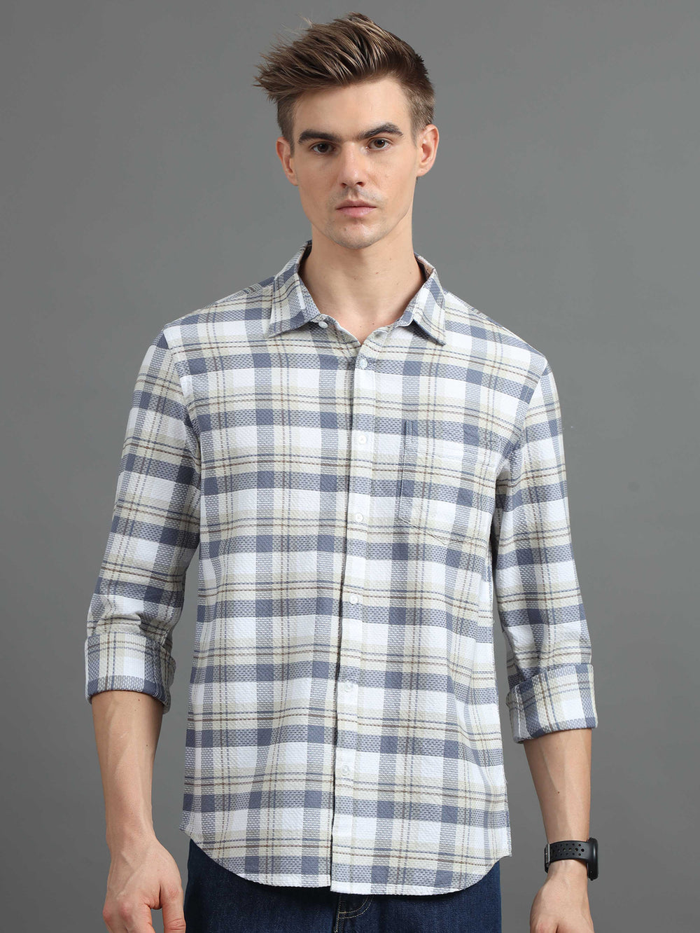 Static Stone Grey Checks Shirt Checks Shirt Bushirt