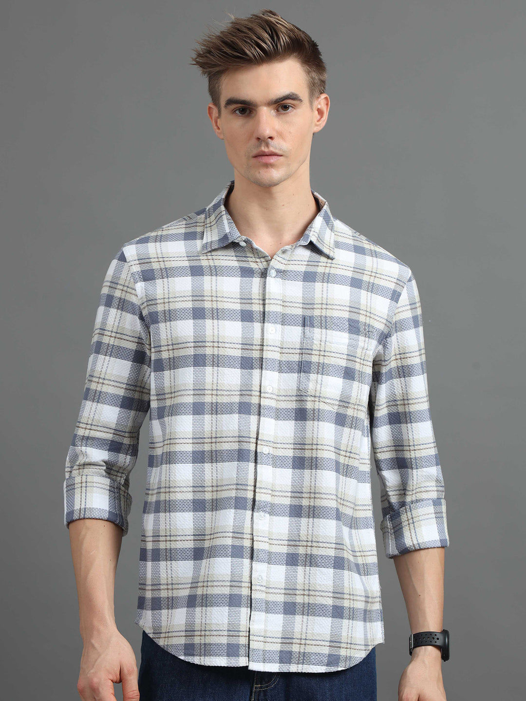 Static Stone Grey Checks Shirt Checks Shirt Bushirt