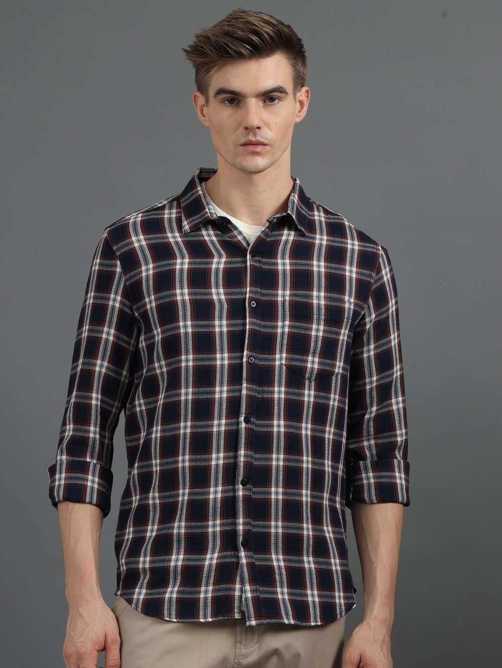 Quirky Navy Blue Checked Shirt Checks Shirt Bushirt