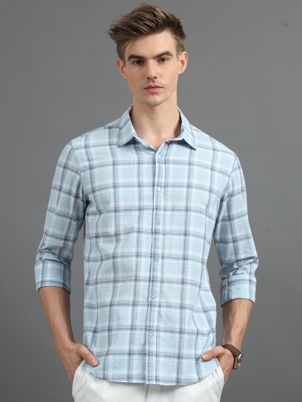 Quardo Light Blue Checks Shirt Checks Shirt Bushirt