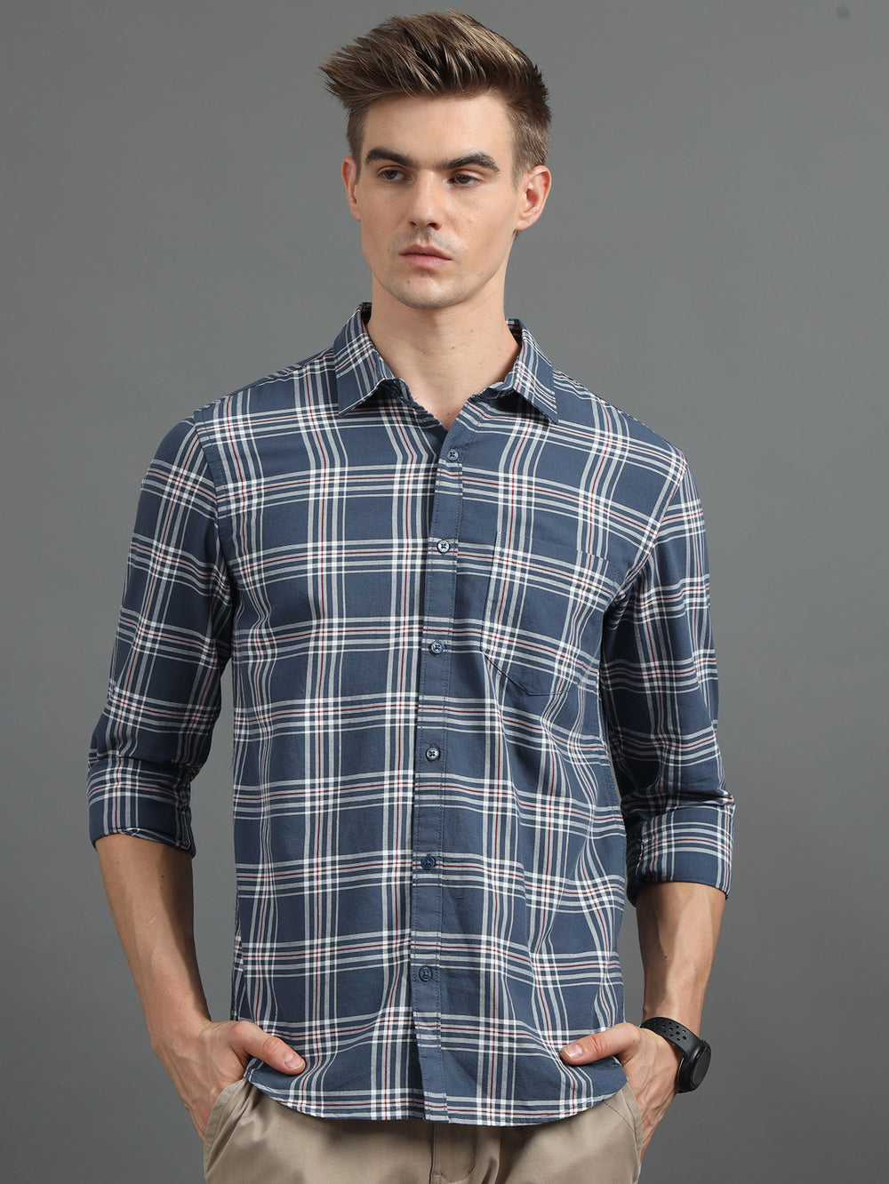 Interlock Plaid Dark Grey Checked Shirt Checks Shirt Bushirt