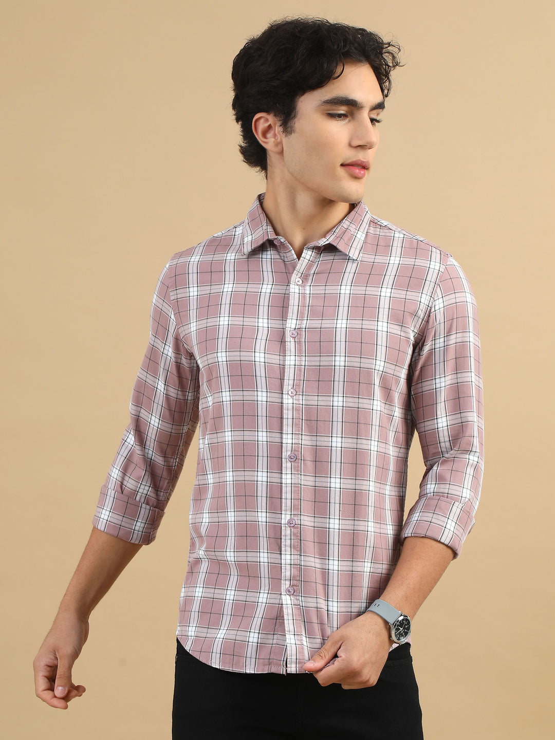 Bold Blocks Light Taupe Checks Shirt Checks Shirt Bushirt