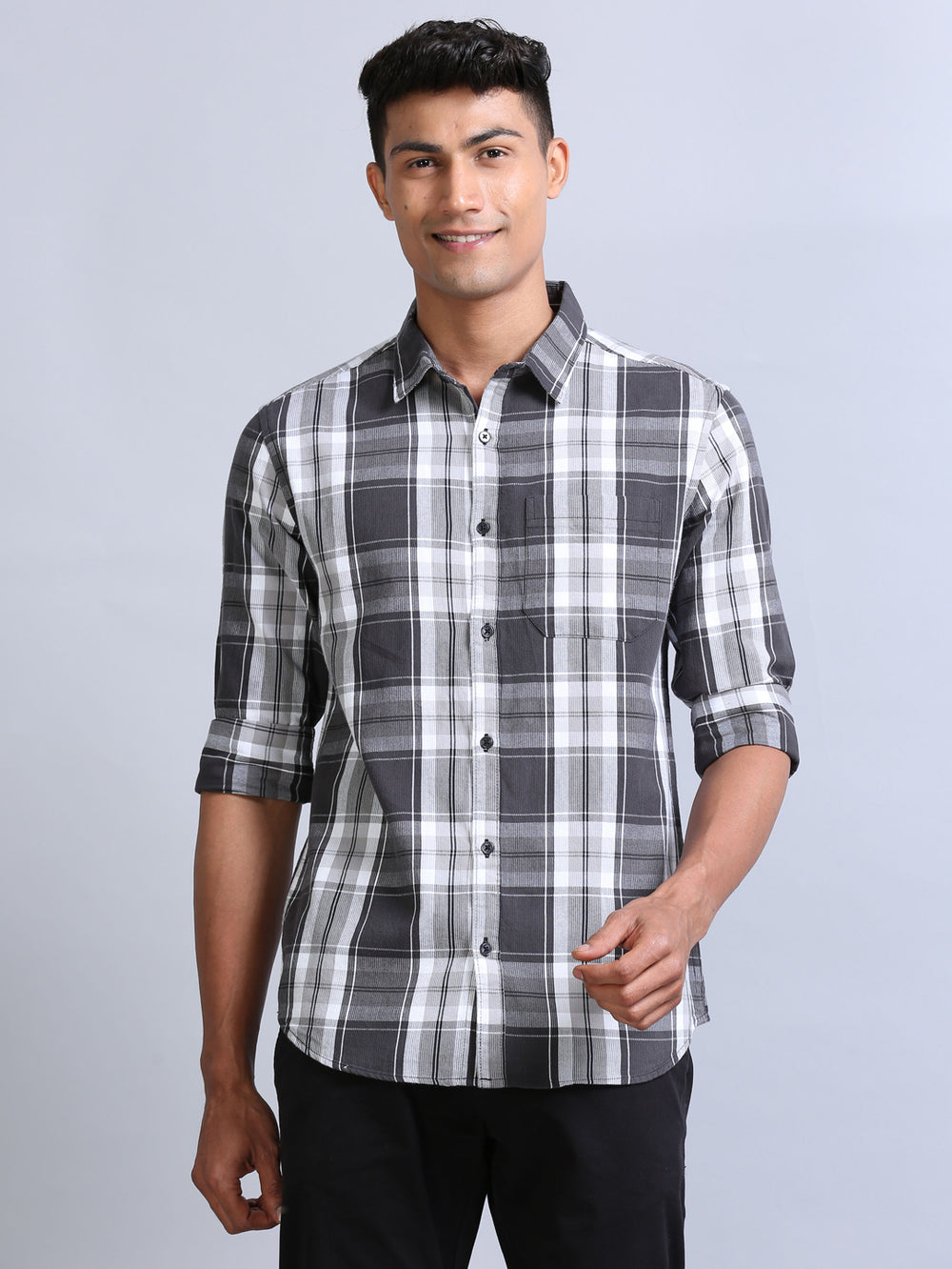 Wale Quadrey Charcoal Grey Checks Shirt Checks Shirt Bushirt