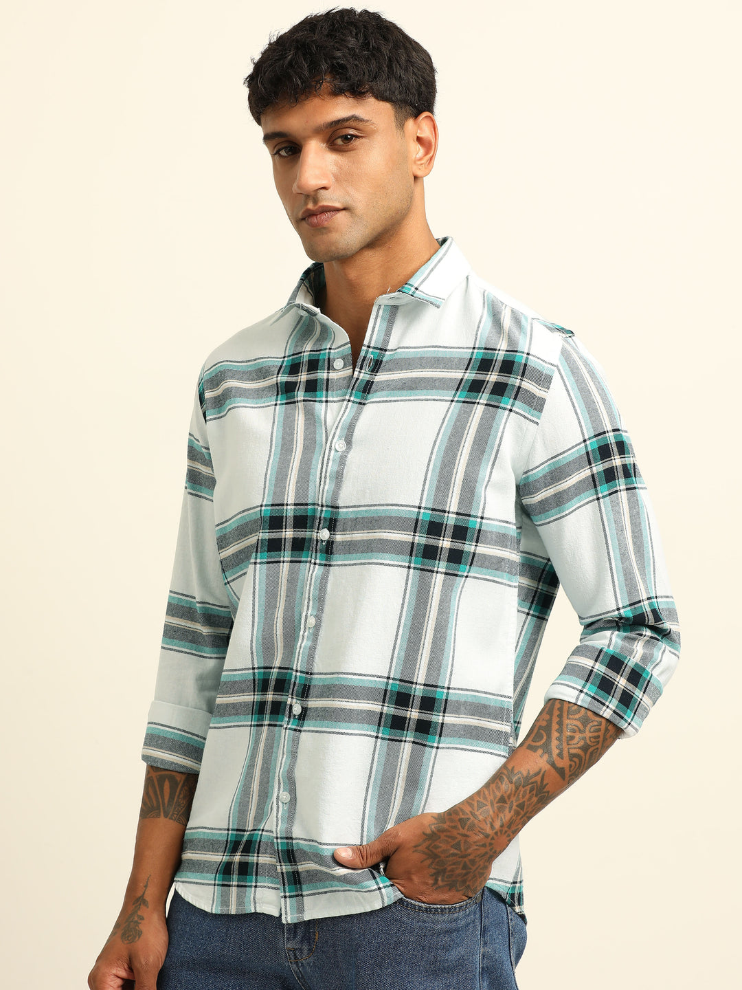 Spanish Green Checks Regular Fit Shirt Checks Shirt Bushirt