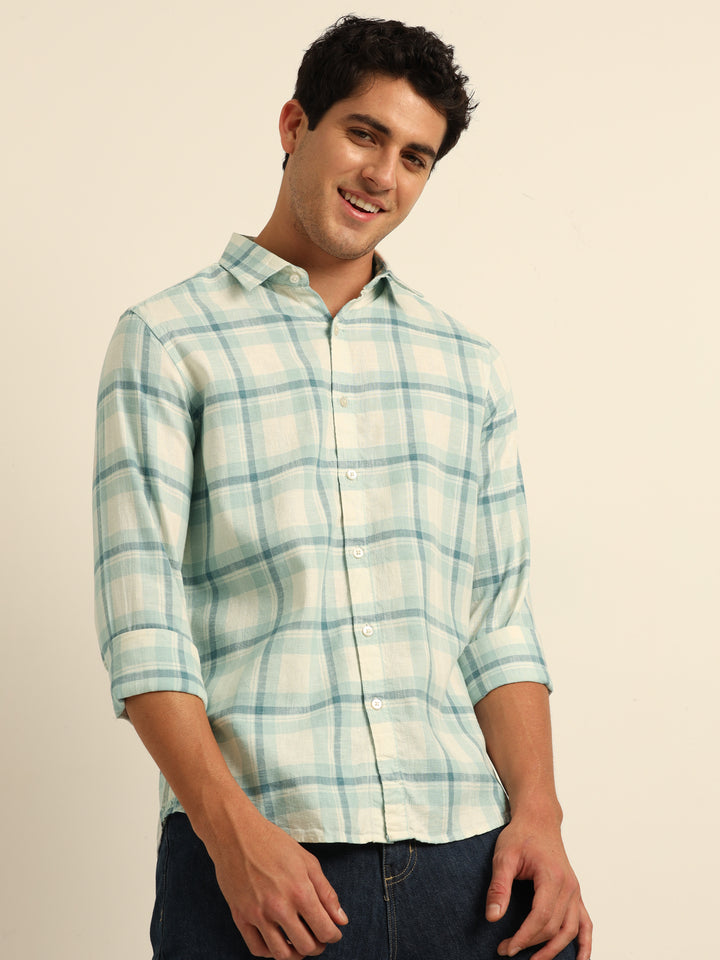 Artic Blue Checks Regular Fit Shirt Checks Shirt Bushirt