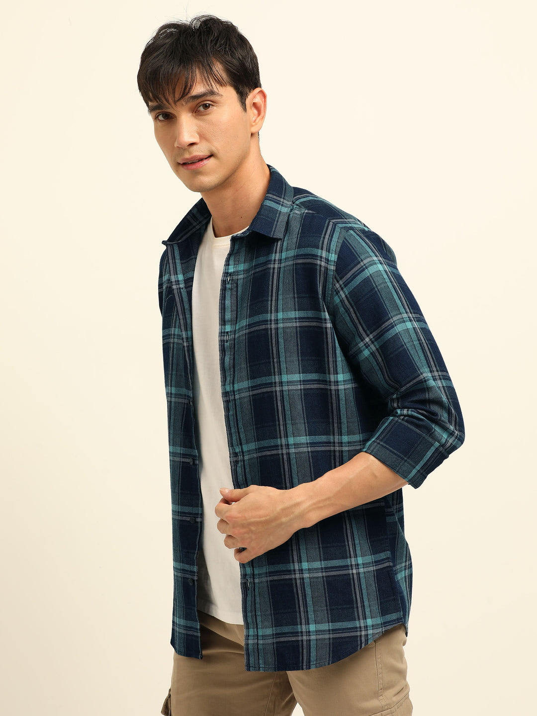 Persian Green Checks Regular Fit Shirt Checks Shirt Bushirt