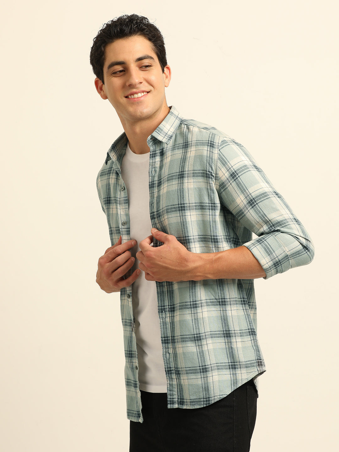 Cadet Blue Checks Regular Fit Shirt Checks Shirt Bushirt