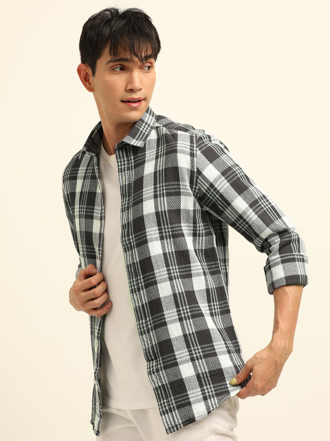Dark Grey Checks Regular Fit Shirt Checks Shirt Bushirt