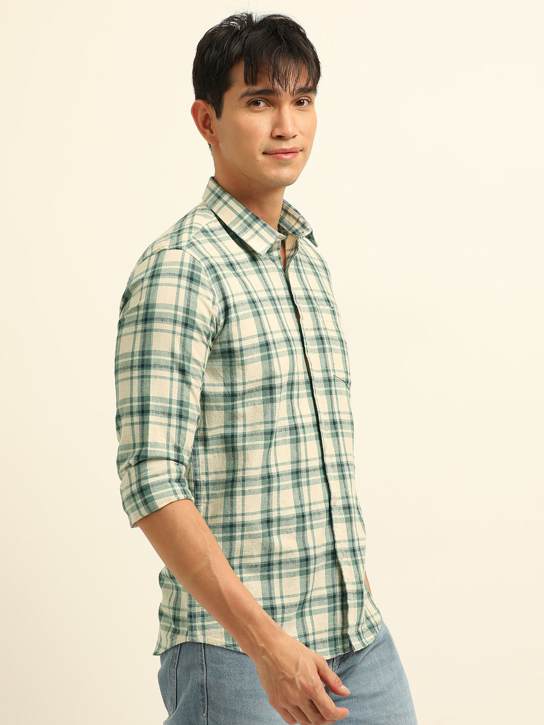 Green Checks Regular Fit Shirt Checks Shirt Bushirt