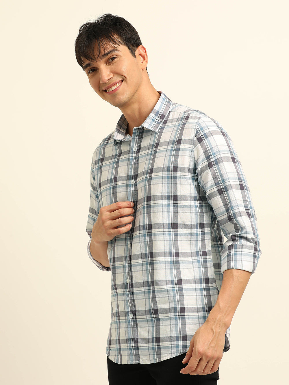 White Checks Regular Fit Shirt Checks Shirt Bushirt