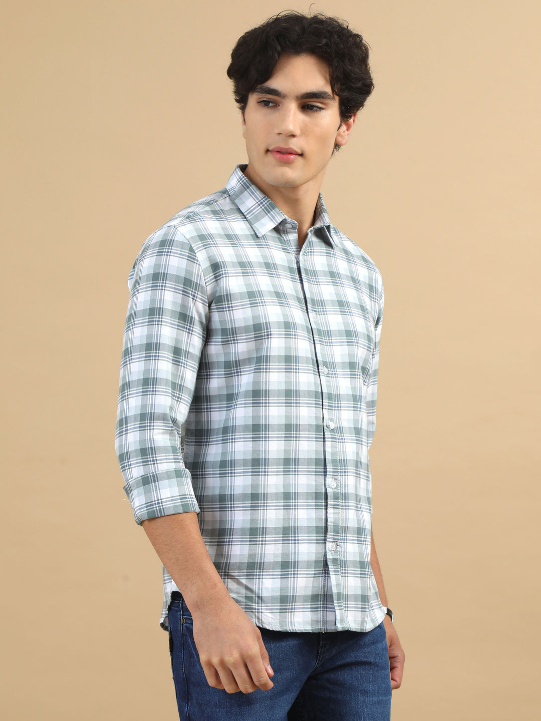 Rustic Plaid Pastel Green Checks Shirt Checks Shirt Bushirt