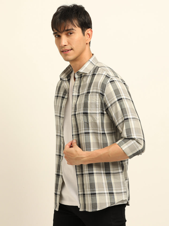 Beige Checks Regular Fit Shirt Checks Shirt Bushirt